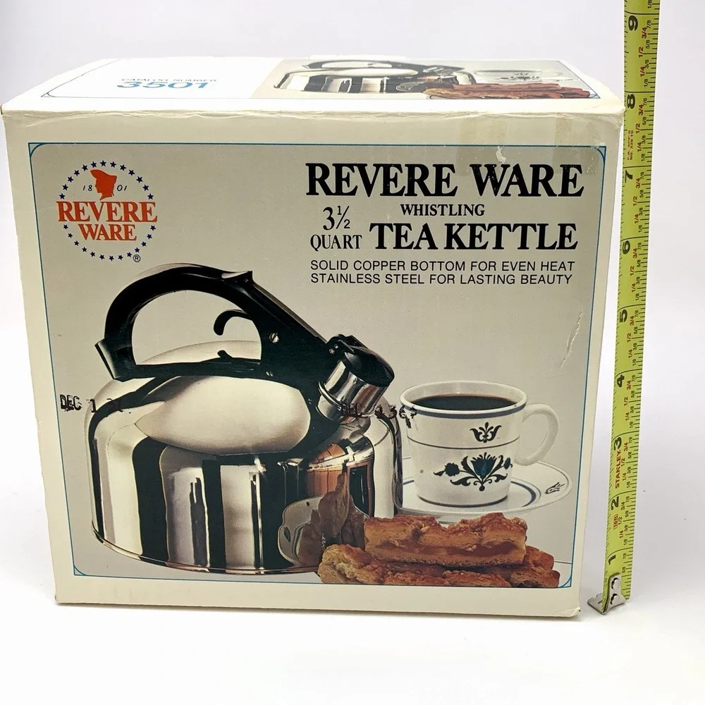 Revere Ware 3.5 Qt Whistling Tea Kettle #3501 Copper Bottom Rome NY 1970s NEW